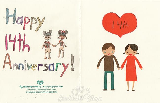Our 14th Wedding Anniversary card from our daughter, Muchkin