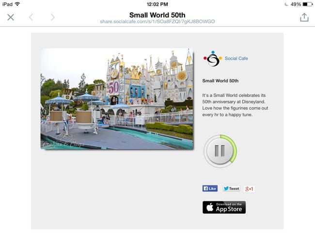 SocialCafe social sharing app for audio with photo – demo 50th anniversary of "It's a Small World" #tech