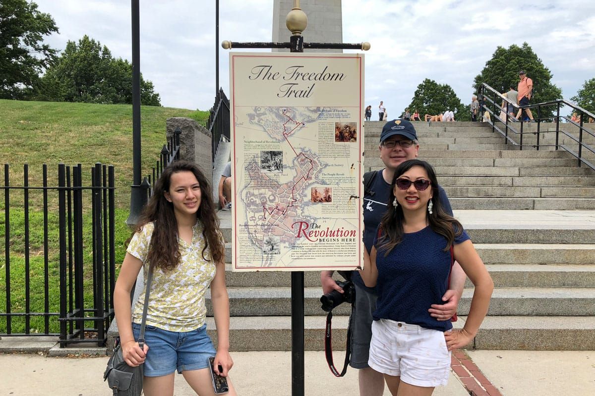 Family travel tips for visiting the Boston Freedom Trail in Boston, Massachusetts with historic sites