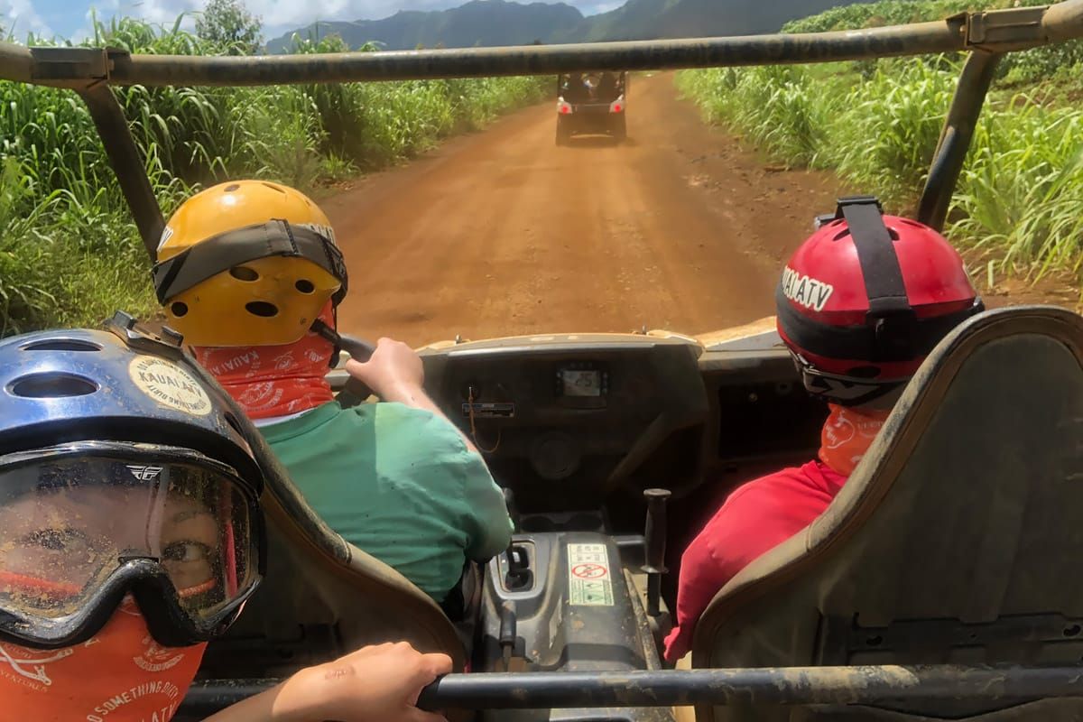 Kauai ATV Waterfall tour with family / teens in Ohana Bug in Kauai Hawaii