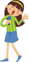 Girl singing lyrics into microphone