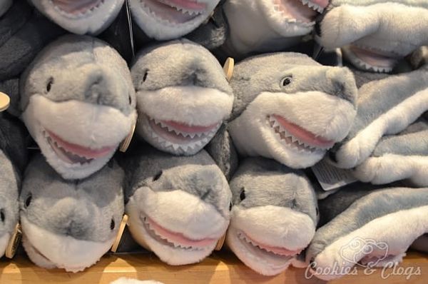 Smiling plush stuffed sharks at the Monterey Bay Aquarium
