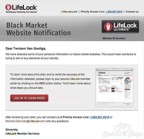 Lifelock member – black market website notification #LifeLocksafety #spon