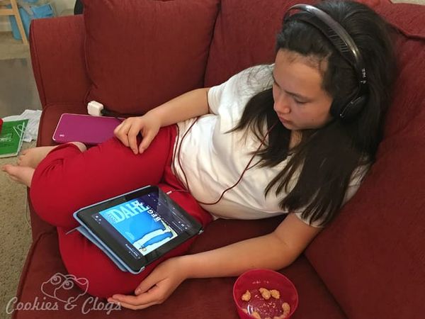 Reading with Your Ears – Audible Audiobooks Review, Teen w/ headphones listening to The BFG by Ronald Dahl
