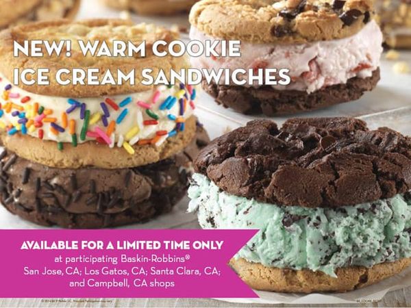 The custom desserts at San Jose Baskin-Robbins look delicious! Check out the warm cookie ice cream sandwiches and sundaes for