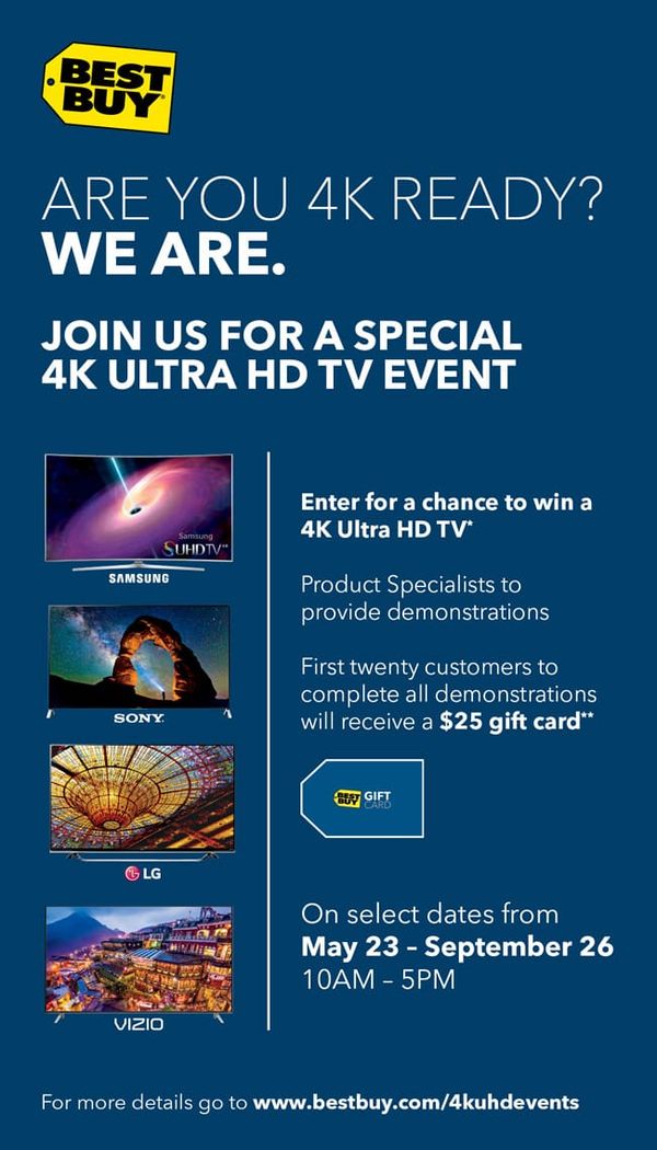Technology | Events | Best Buy will be having 4k Ultra HD Vendor Demonstration Days on select Saturdays from May 23 – Septemb