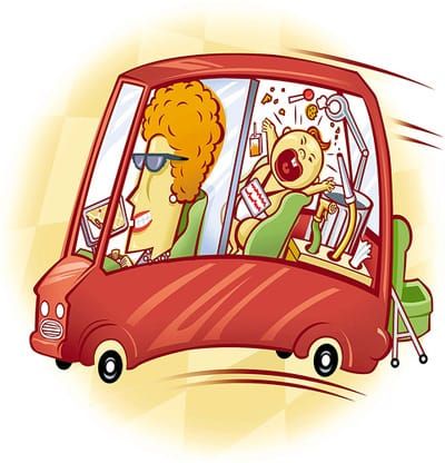 Women and Cars — Girls / Mom Driving Car w Screaming Child