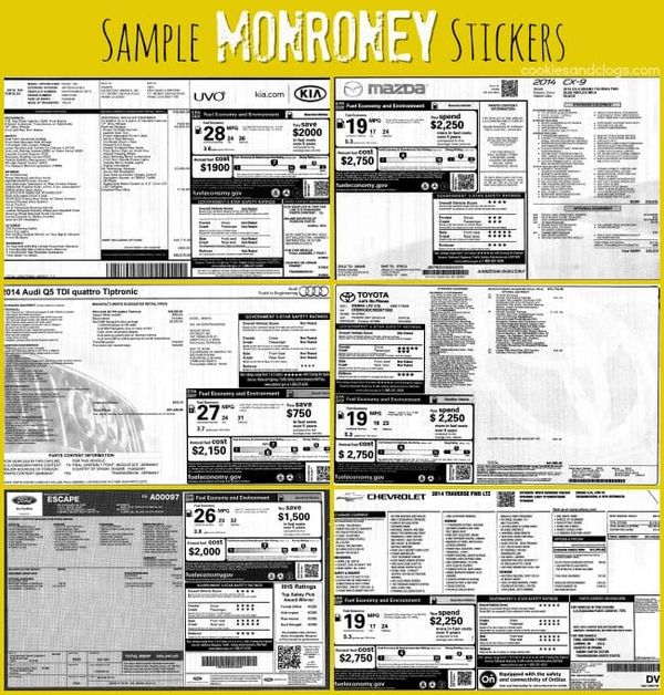 Monroney Sticker / Label also know as a window sticker. Required information sheet on new cars, to be affixed to the rear win