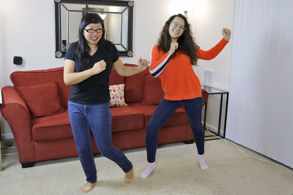 Using Sonos One and K-pop songs to bond with my teenager. Mom and daughter dancing