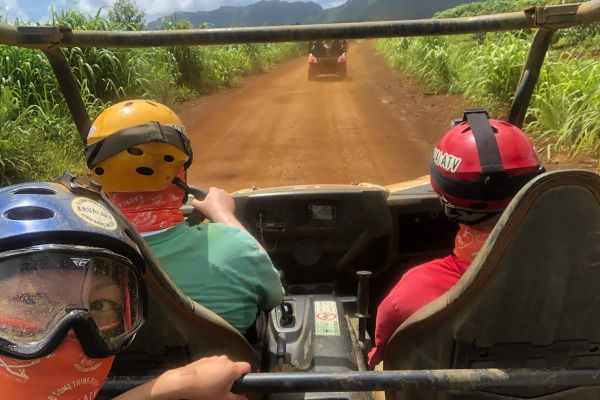 Kauai ATV Waterfall tour with family / teens in Ohana Bug in Kauai Hawaii