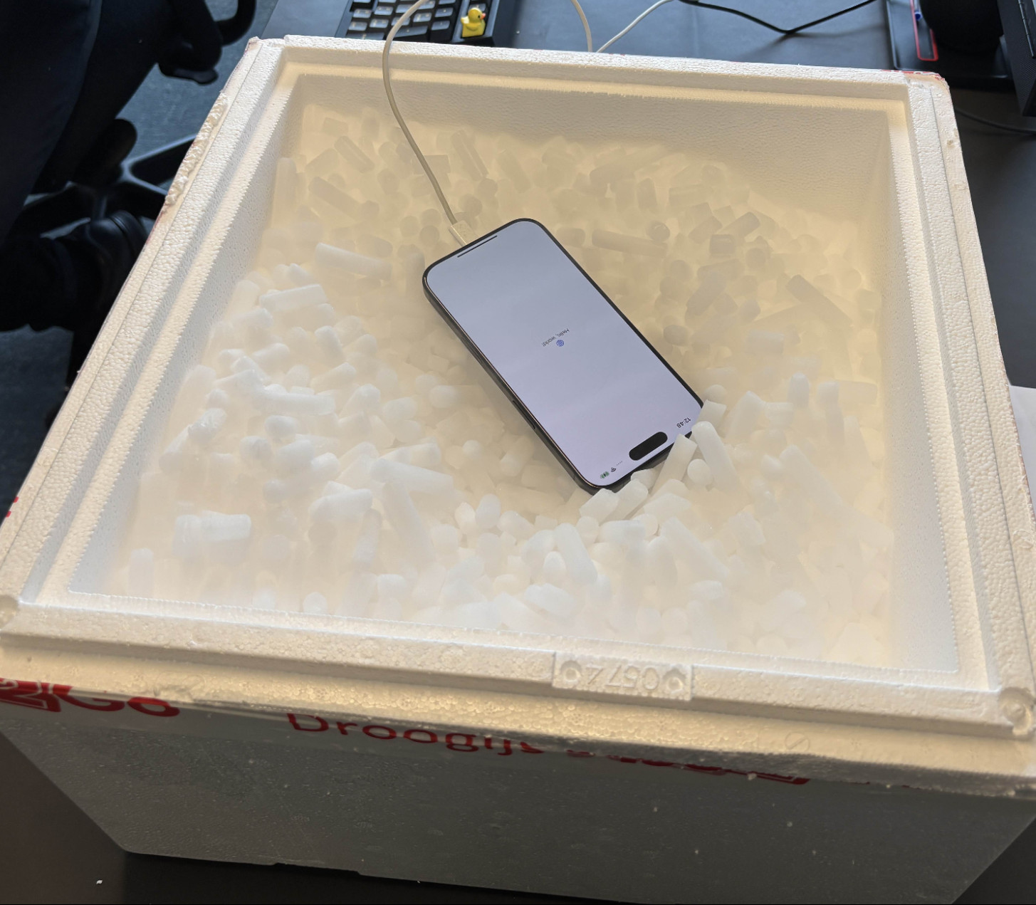 iPhone in a box of dry ice, running TPC-H.