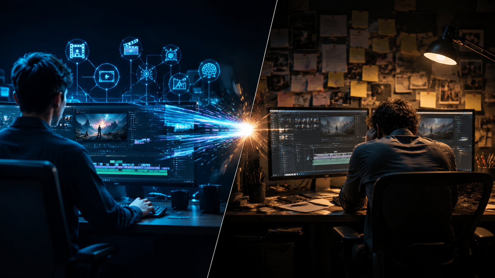 Illustration: ai video editing vs manual editing time