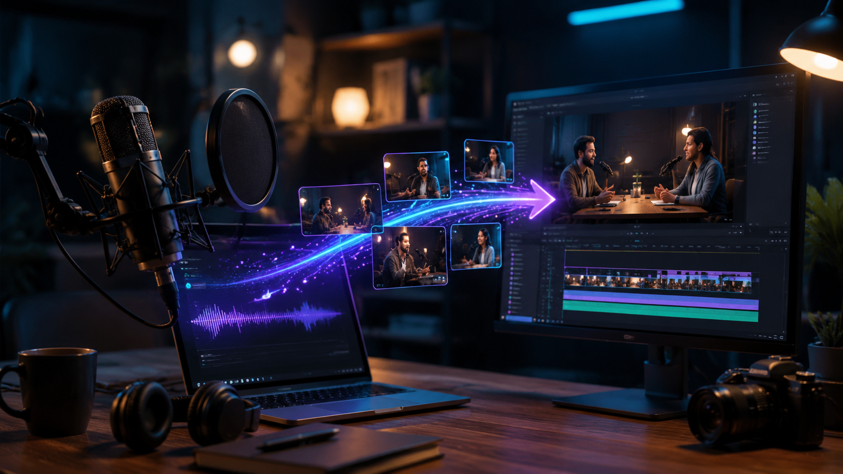 Illustration: text to video ai for podcast highlights