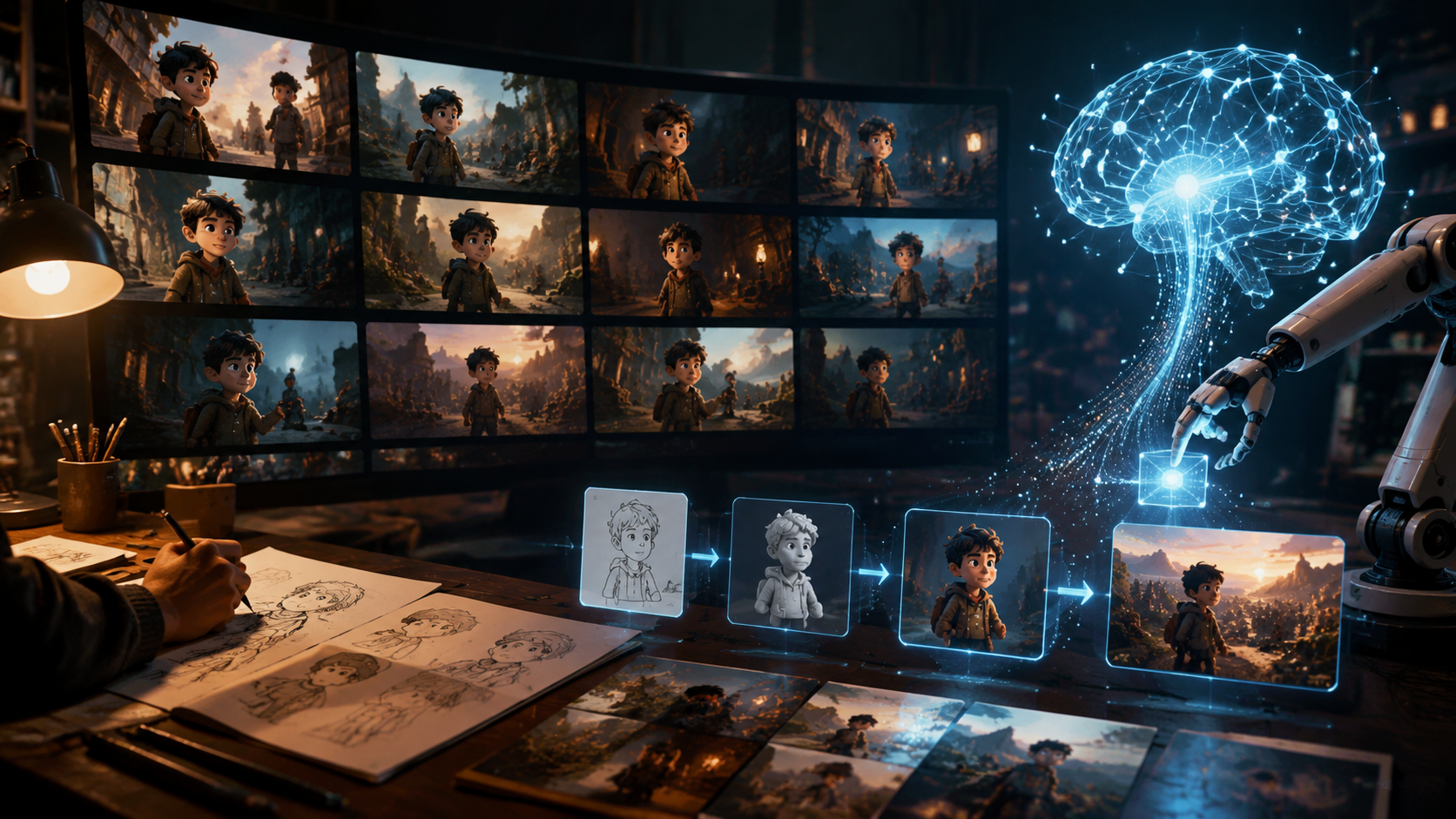Illustration: AI story video agent consistent style