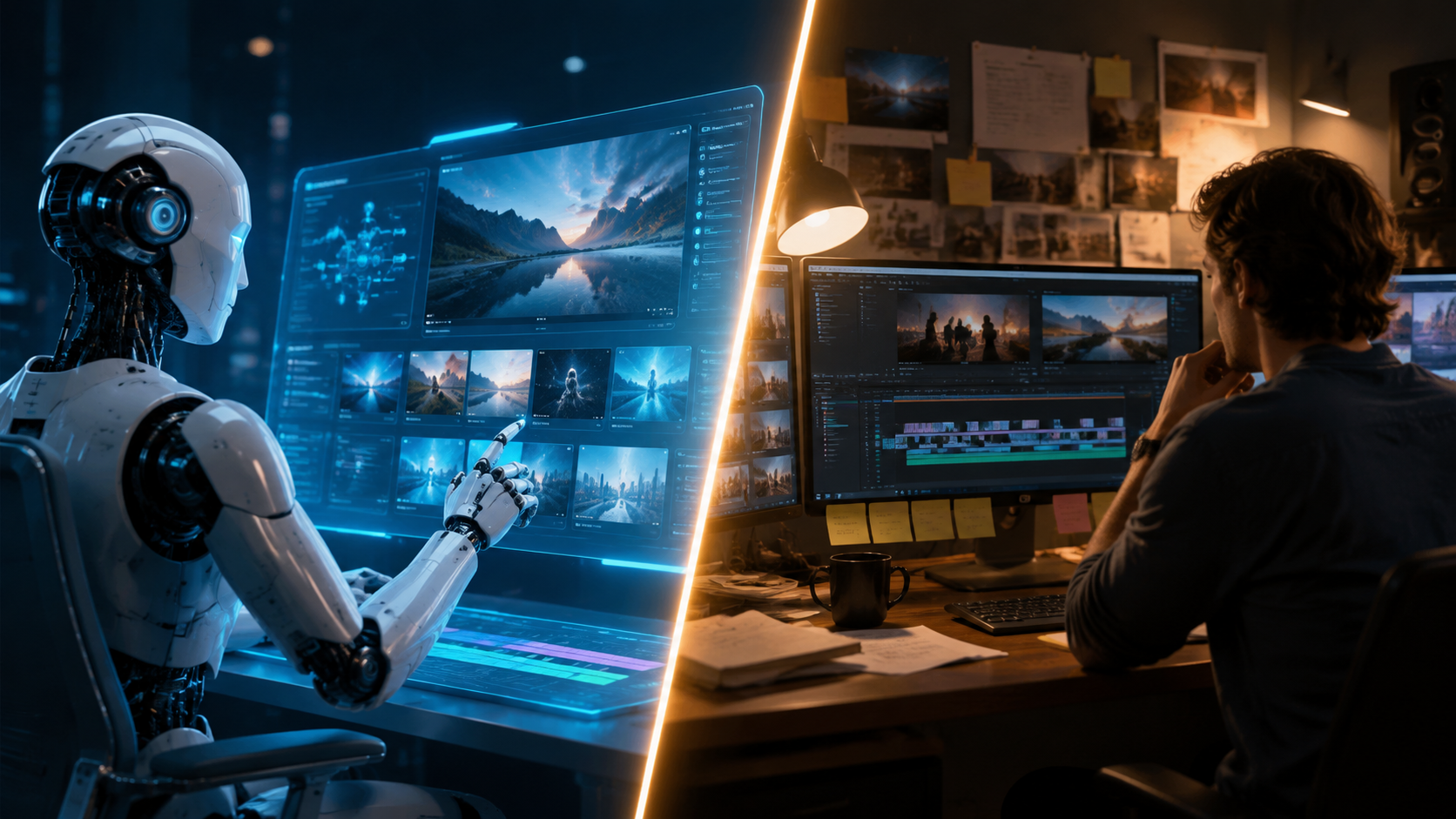 Illustration: ai video generator vs manual video creation