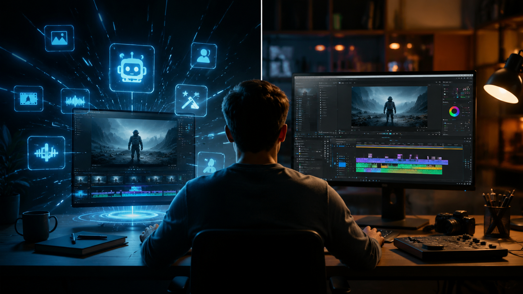 Illustration: ai video editing vs adobe premiere pro
