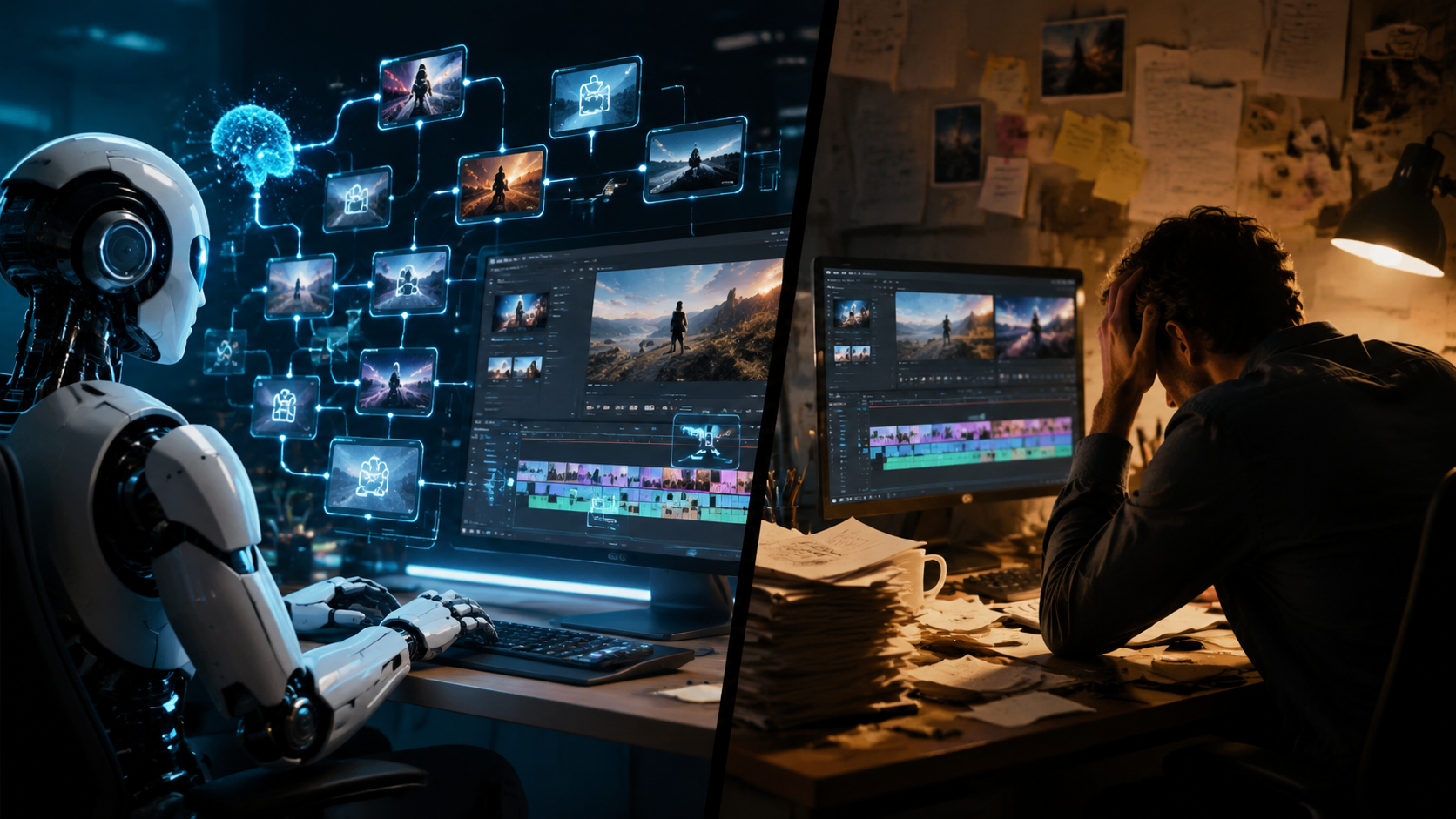 Illustration: Digen agent vs manual AI video creation
