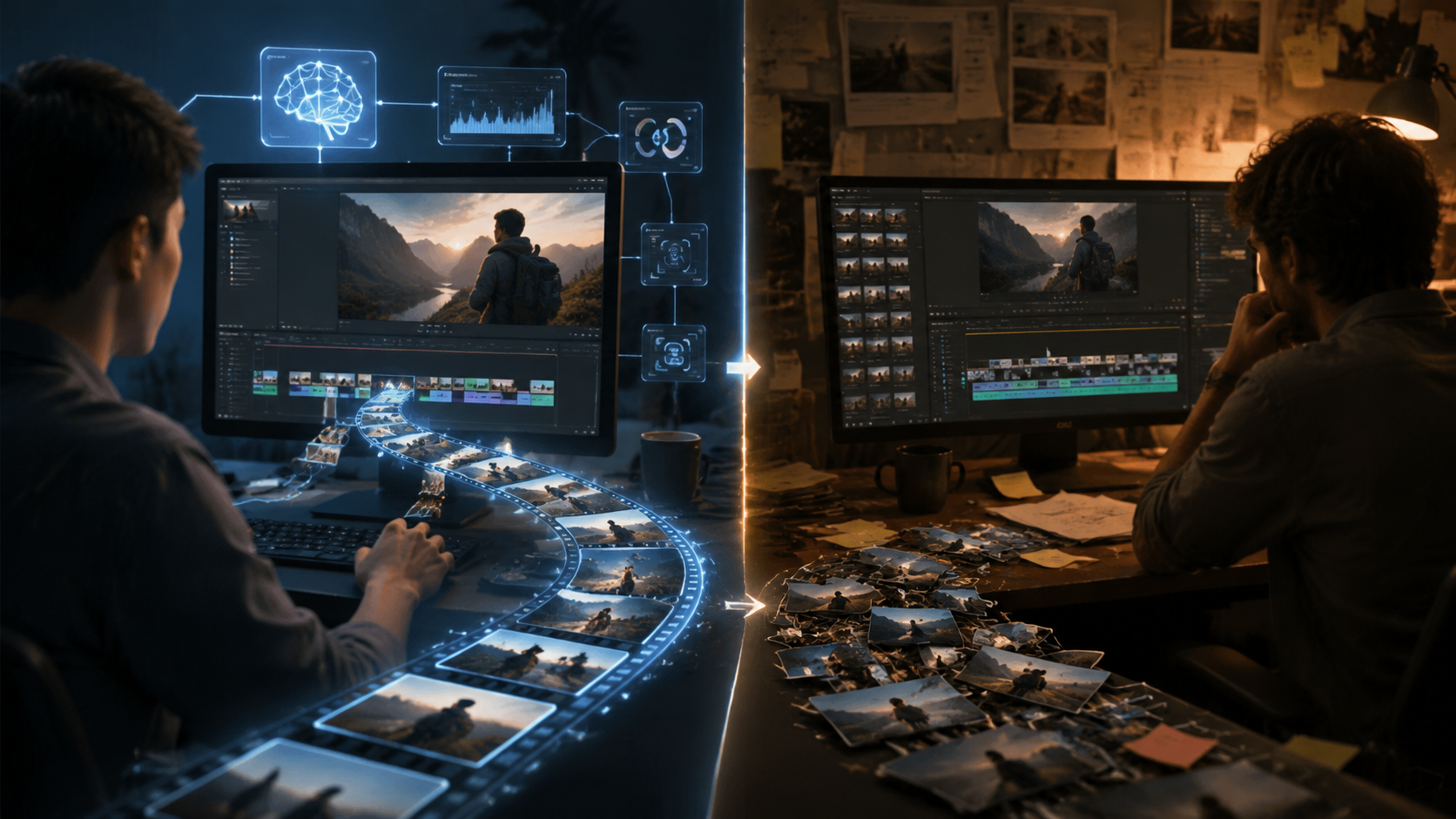 ai video editing vs manual editing time workflow