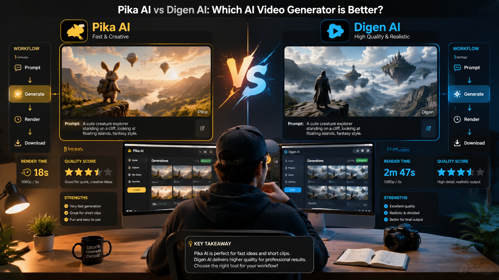 Pika AI video vs Digen AI workflow