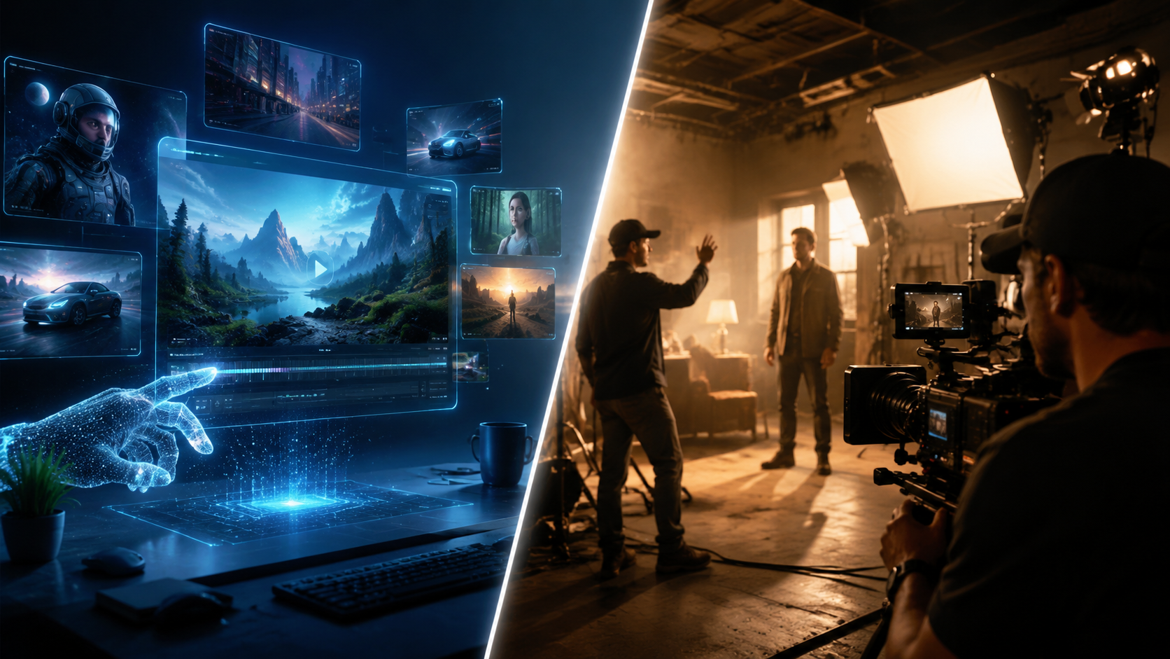 Illustration: ai video generator vs hiring a videographer