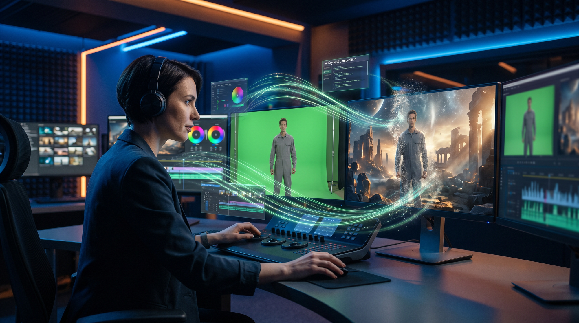 Illustration: ai video editing software with green screen