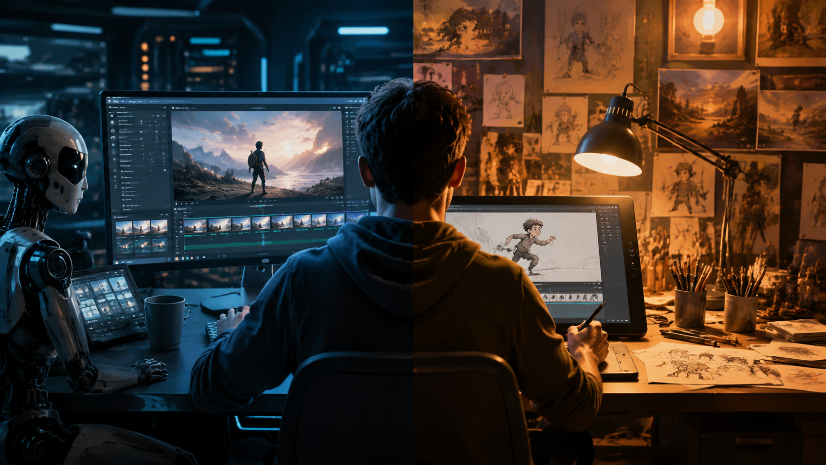Illustration: ai video generator vs human animator