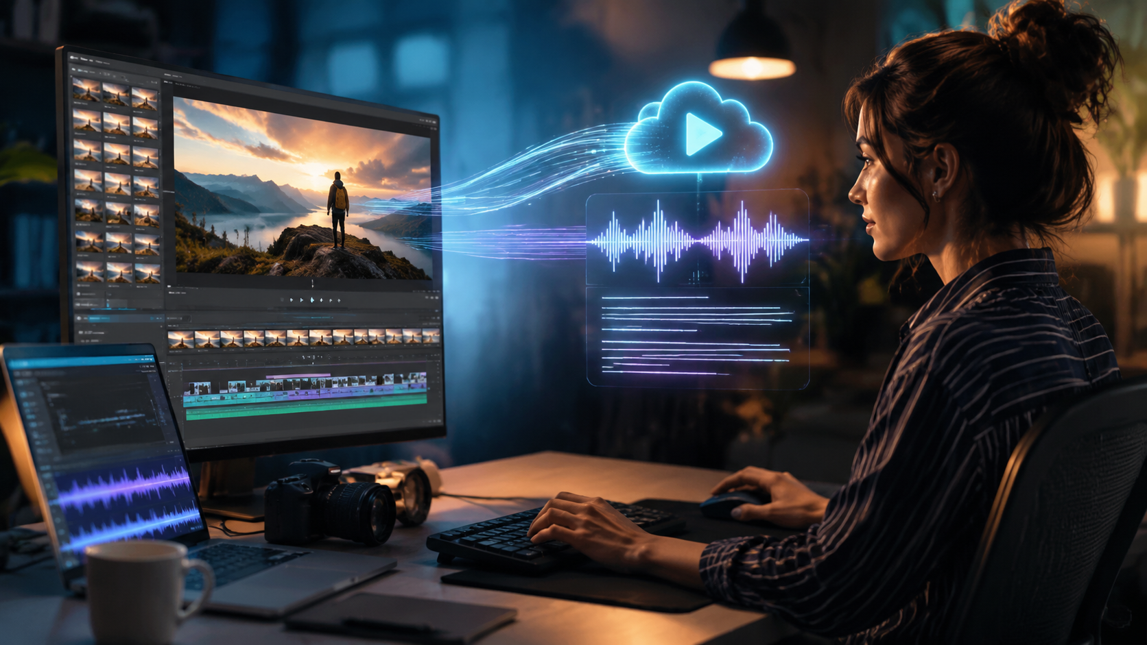 Illustration: text to video ai with auto-transcription