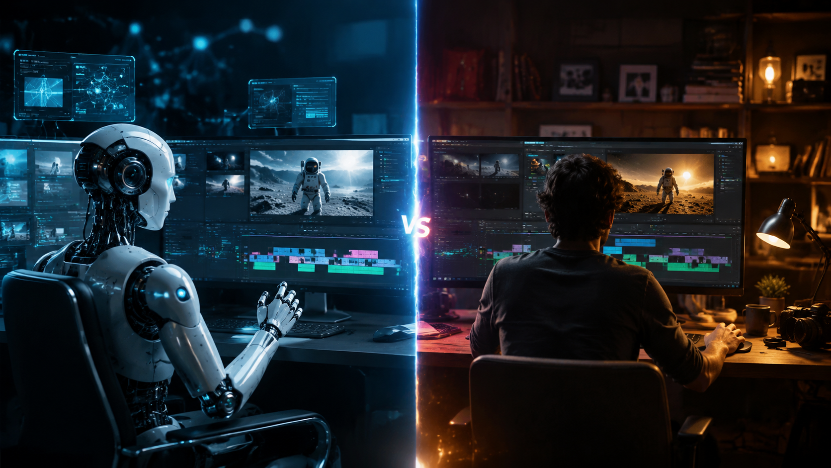 Illustration: ai video generator vs human editor comparison