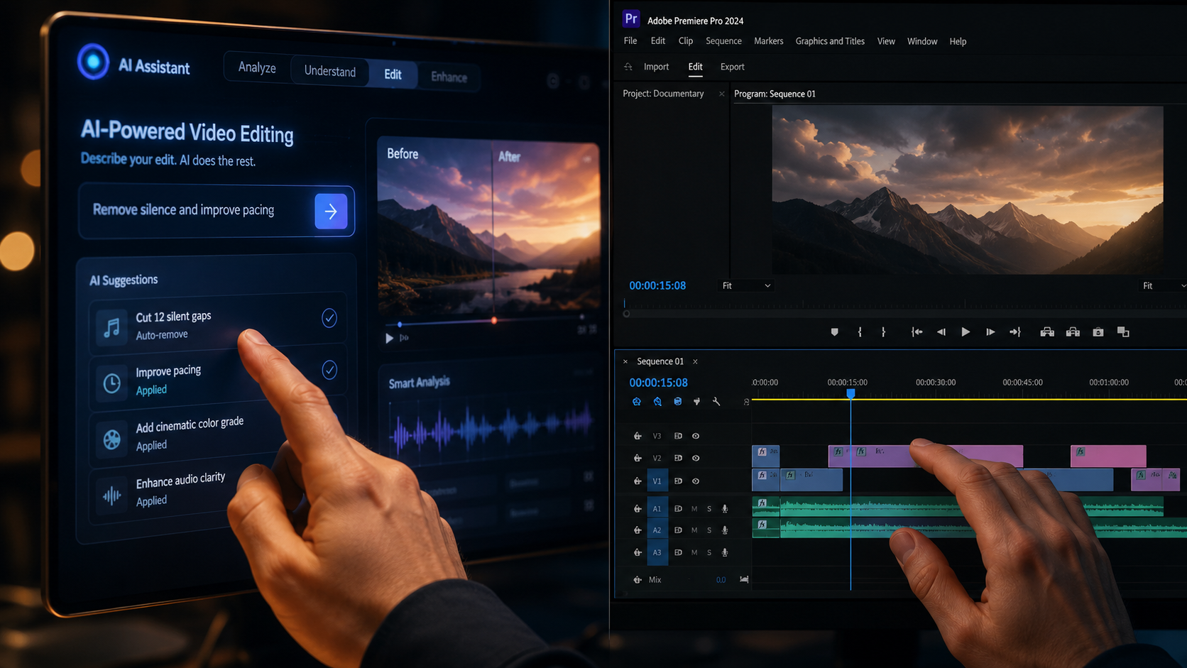 Illustration: ai video editing vs adobe premiere