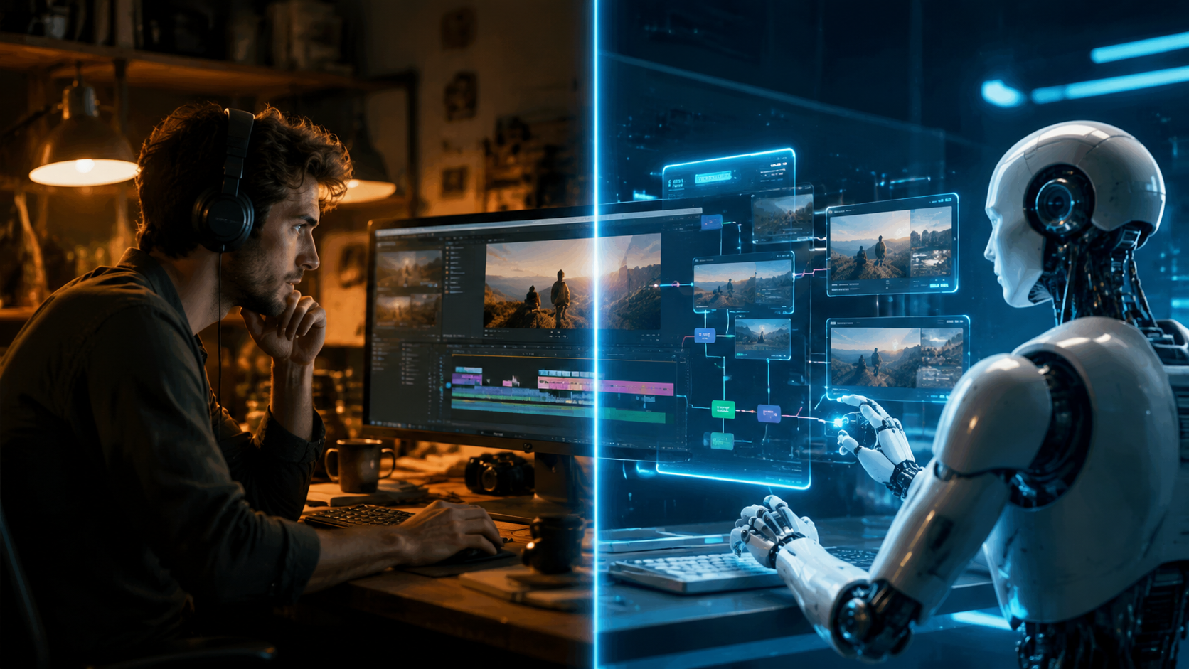 Illustration: ai video generator vs human video editor