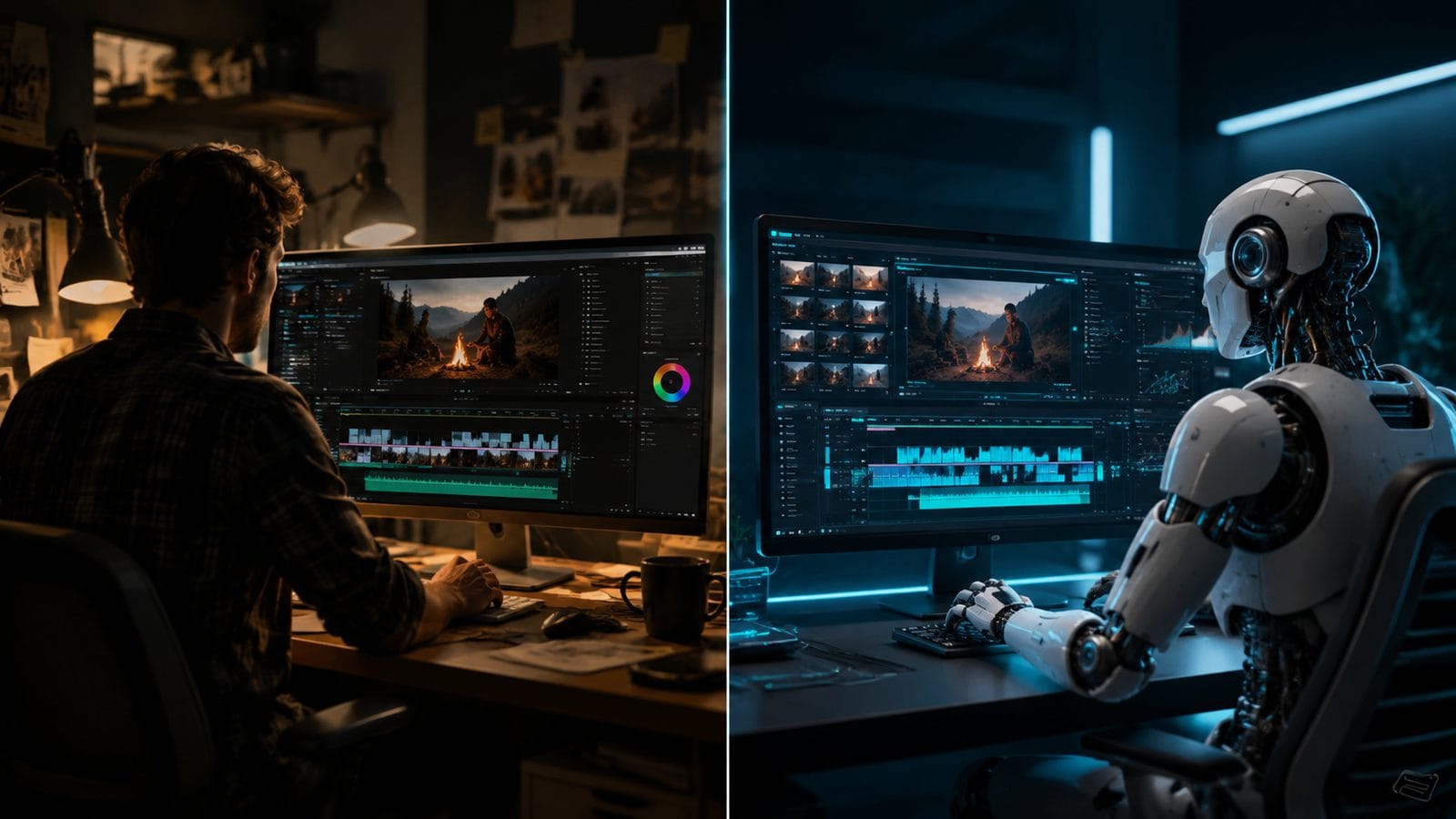 Illustration: ai video editing vs manual editing comparison