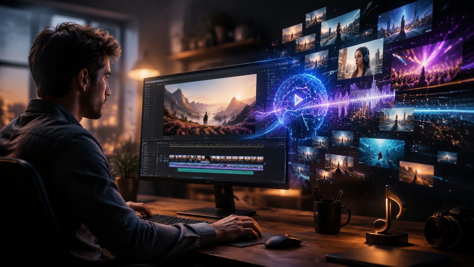 Illustration: ai video generator with royalty-free music