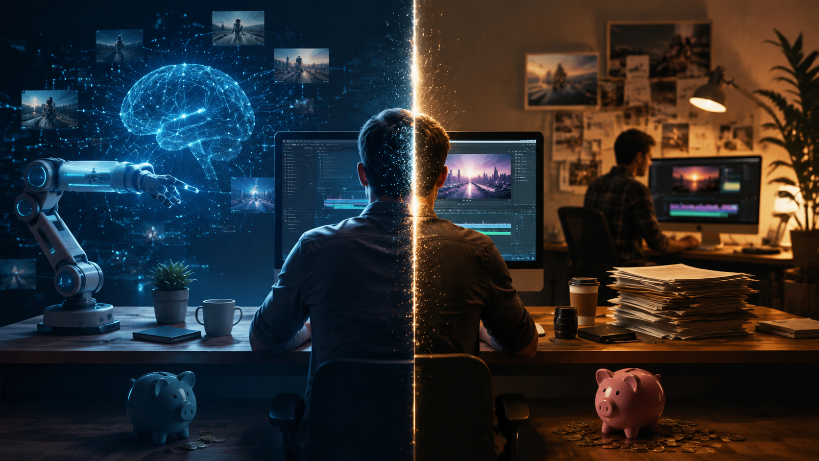 Illustration: ai video editing vs human editing cost