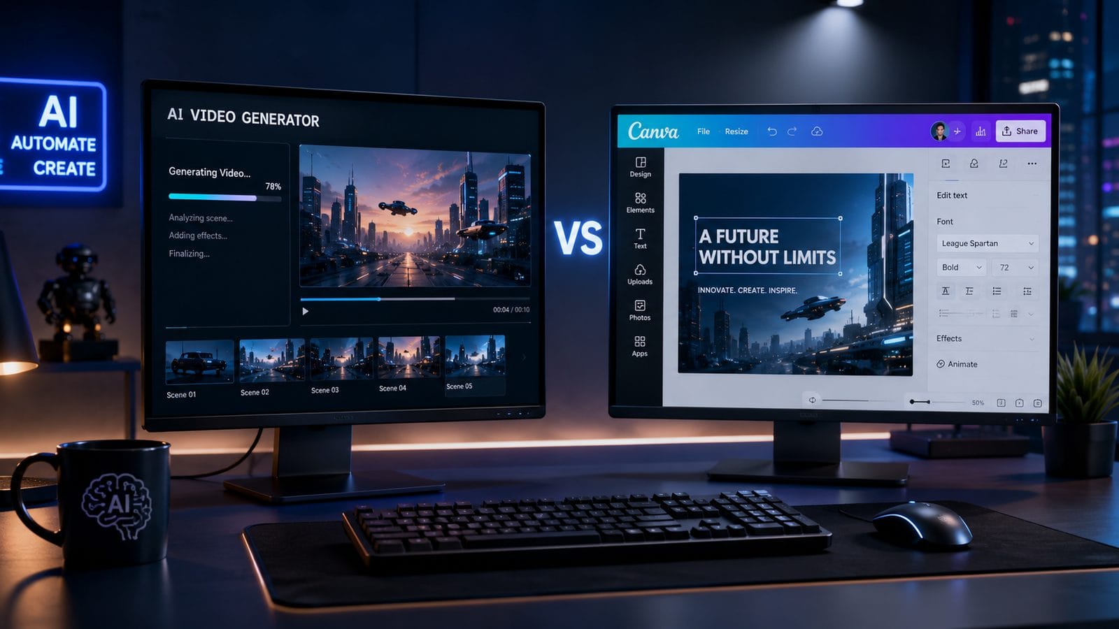 Illustration: ai video generator vs canva video editor