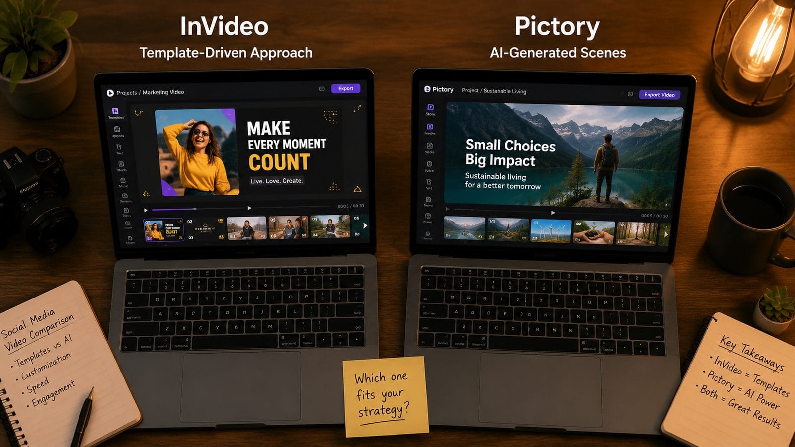 Illustration: invideo vs pictory for social media content