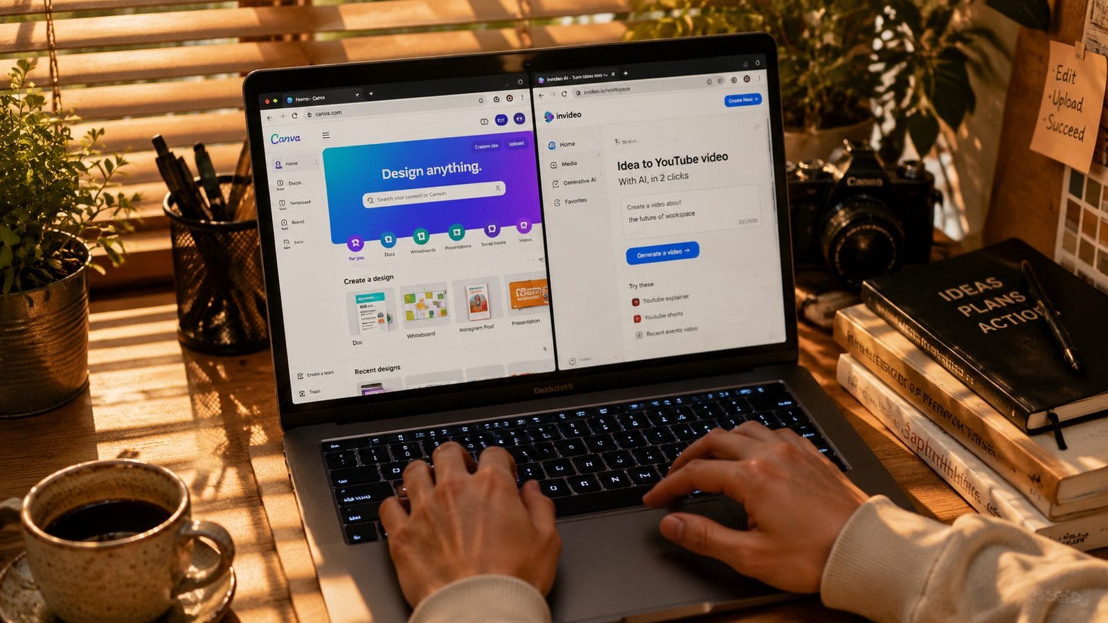 Illustration: canva + invideo workflow for creators