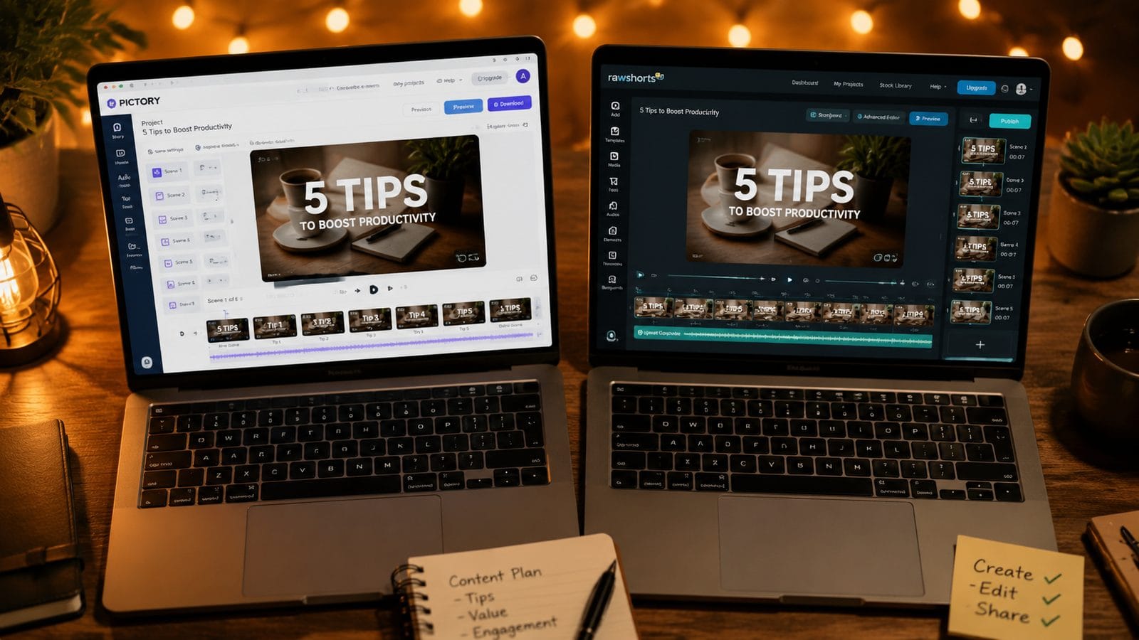 Illustration: pictory vs rawshorts for social media videos