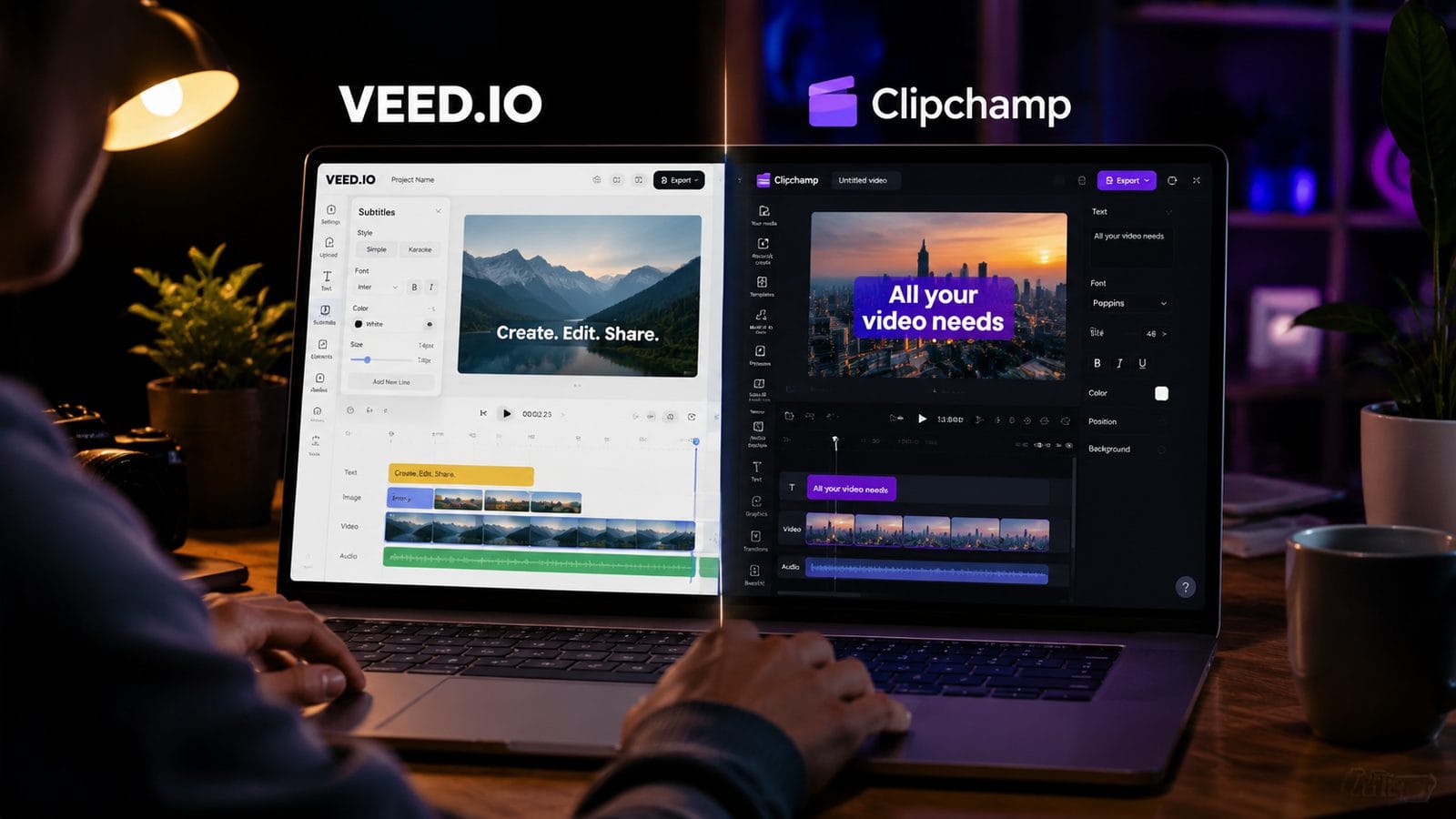 Illustration: veed io vs clipchamp for quick edits