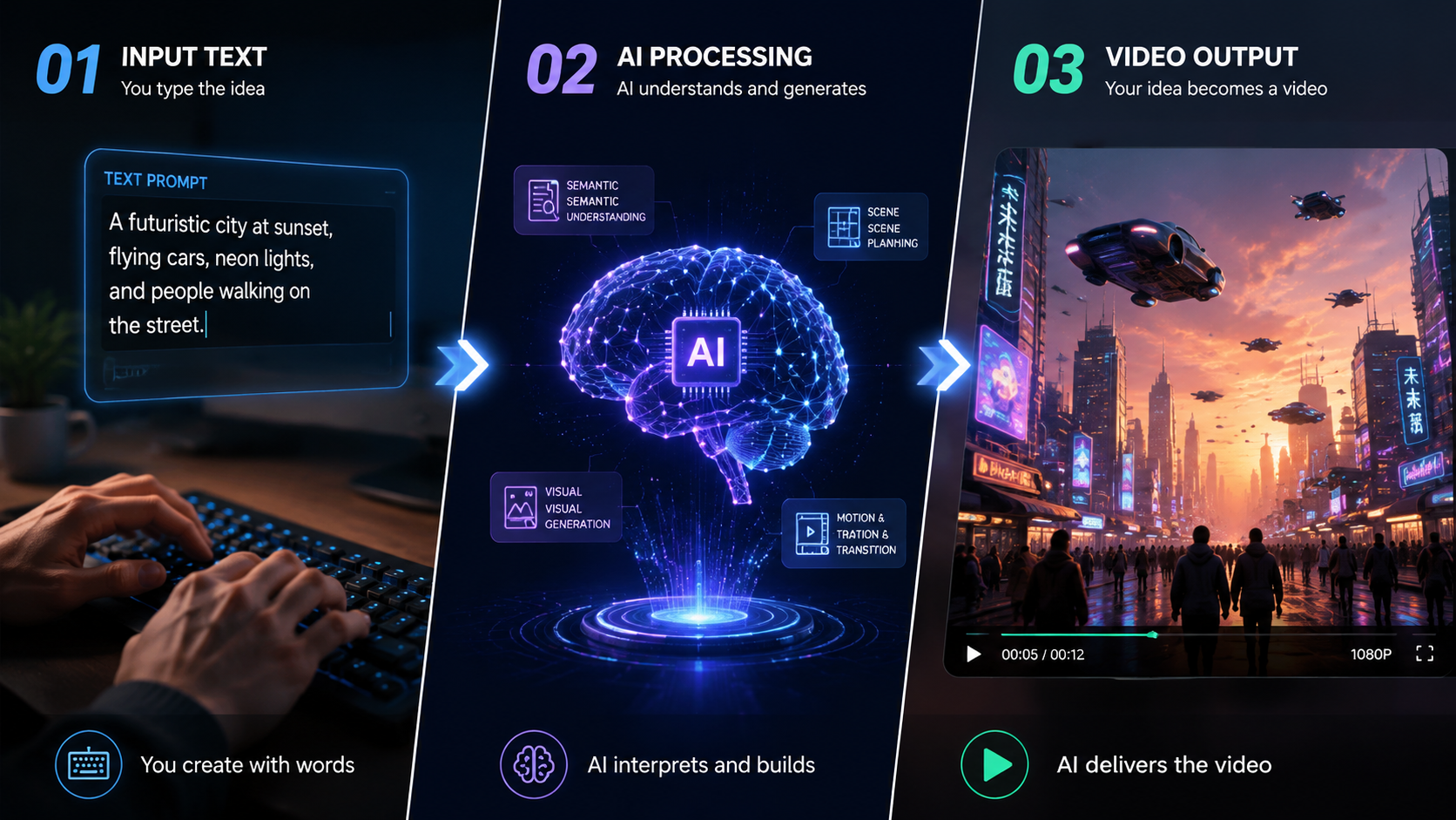 how text to video technology works workflow