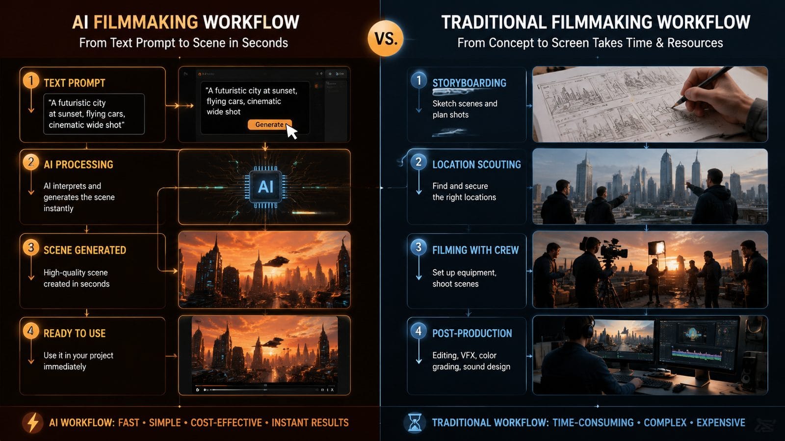 ai-generated video vs manual video production workflow