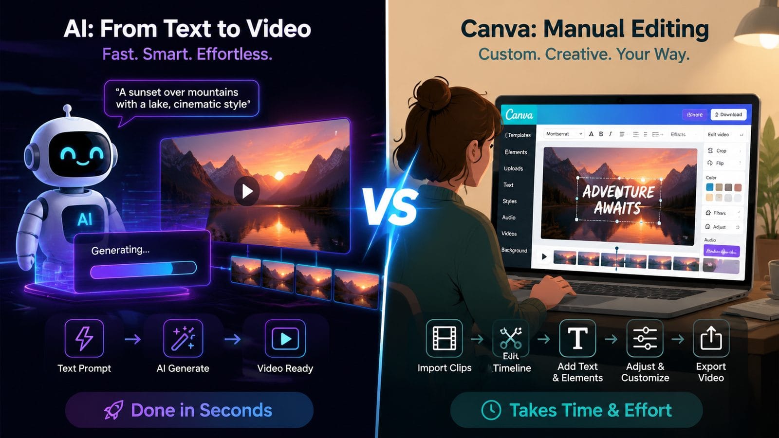 ai video generator vs canva video editor workflow