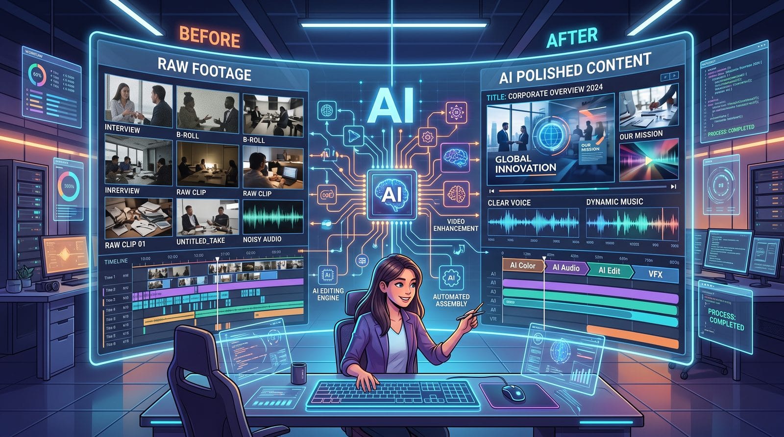 ai video editing for corporate videos workflow