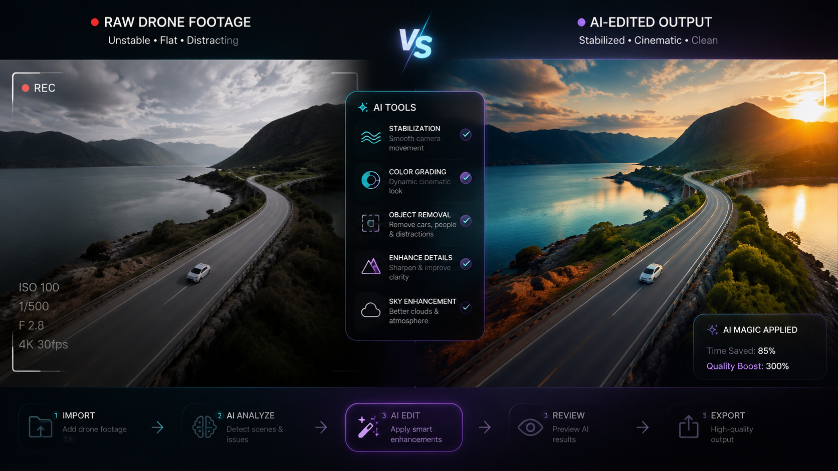 ai video editing for drone footage workflow