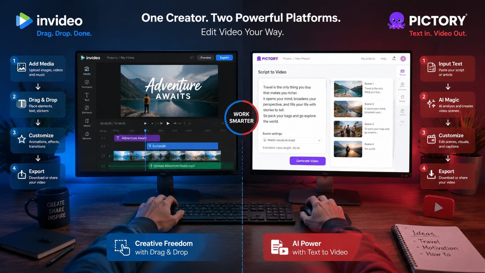 invideo vs pictory for social media content workflow