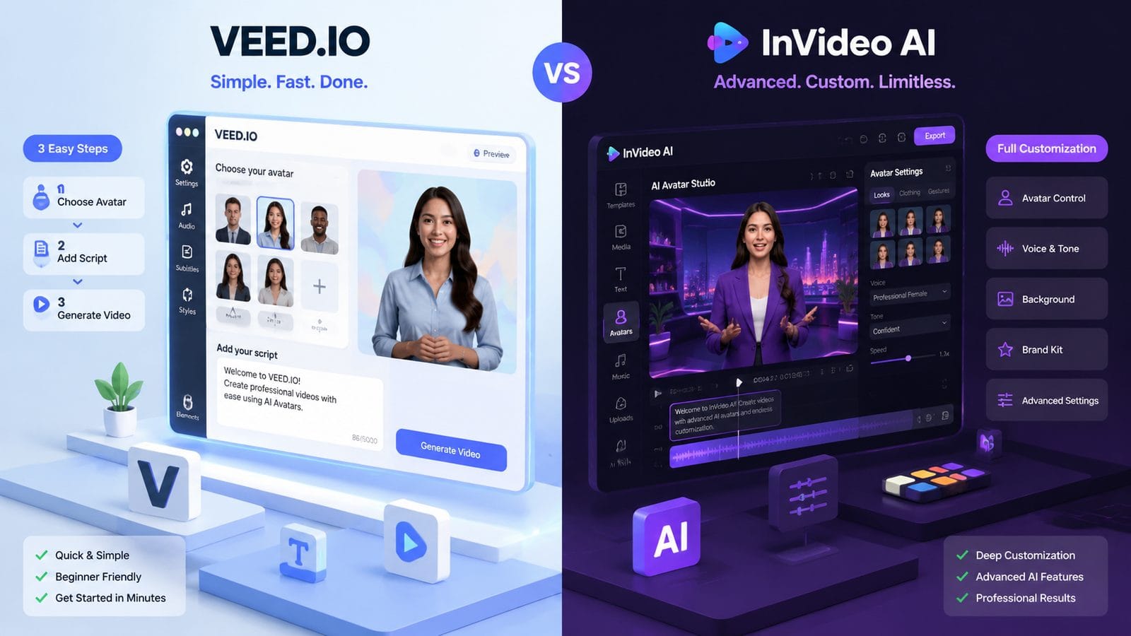comparison of veed io and invideo ai workflow