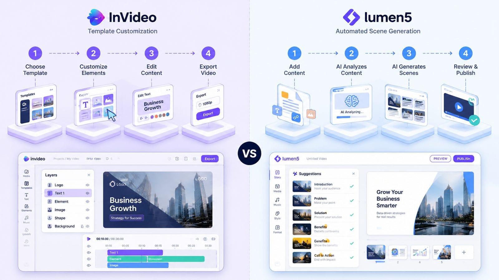 comparison of invideo and lumen5 workflow