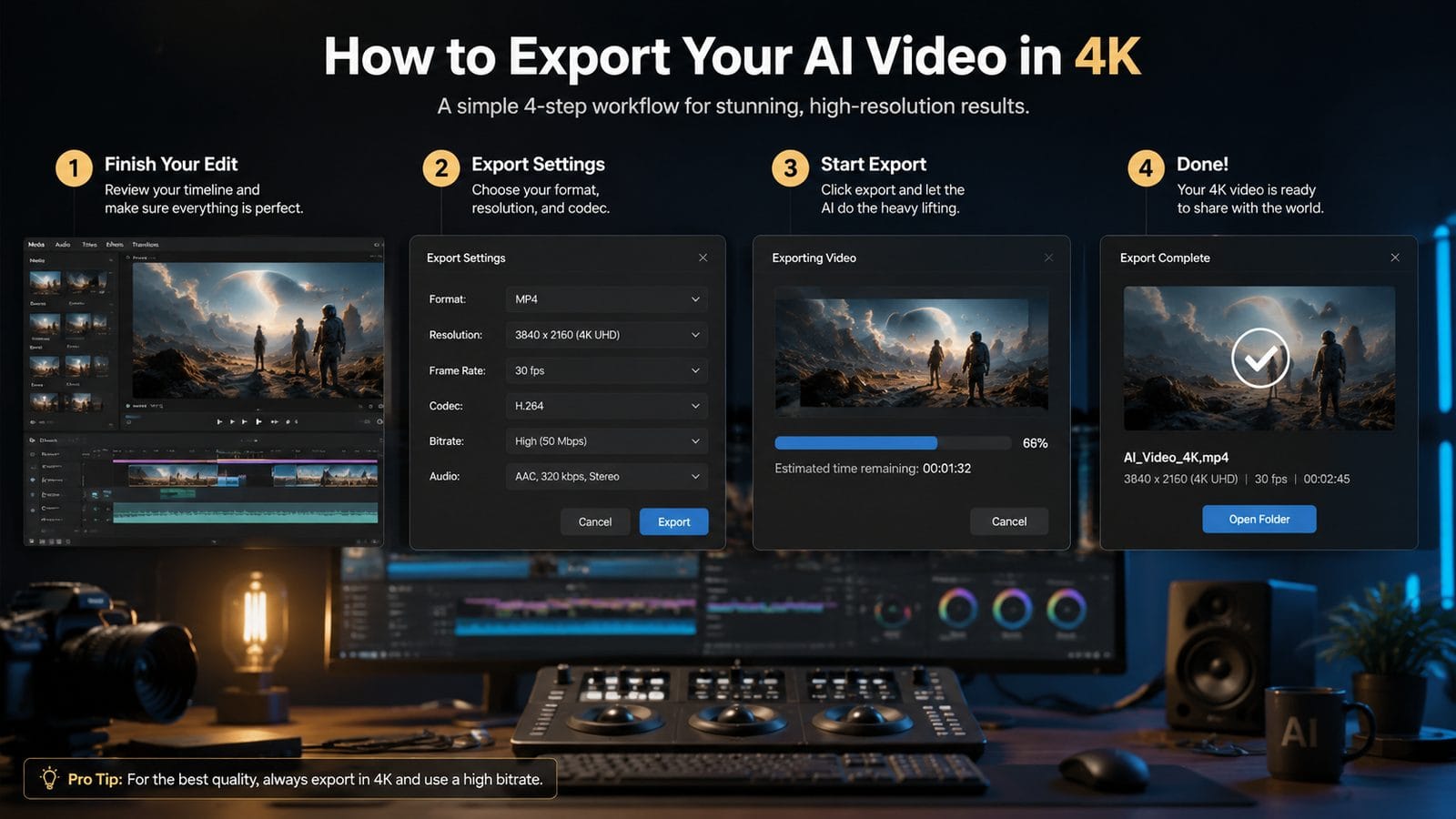 how to export ai videos in 4k workflow