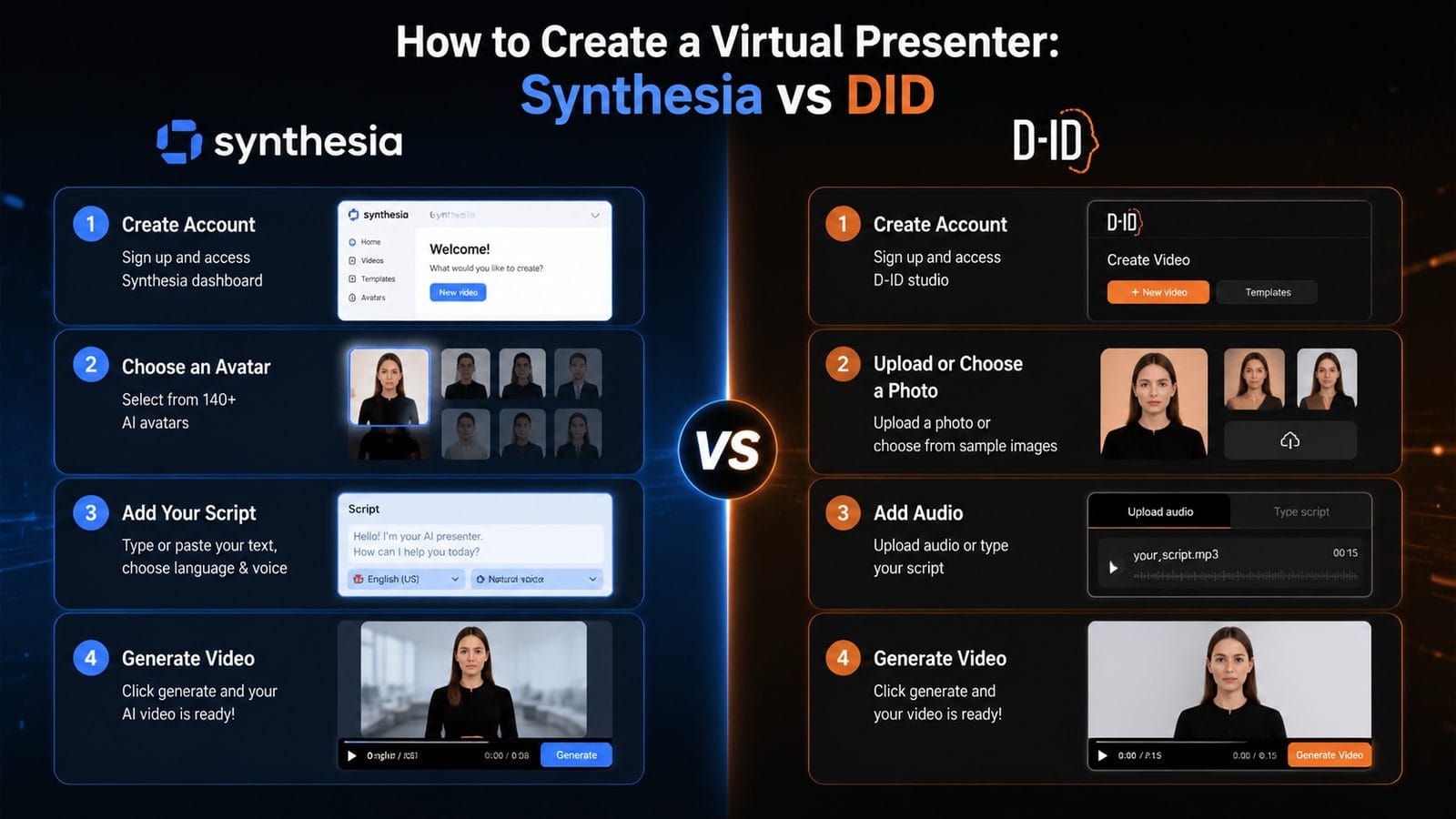 synthesia vs did for virtual presenters workflow