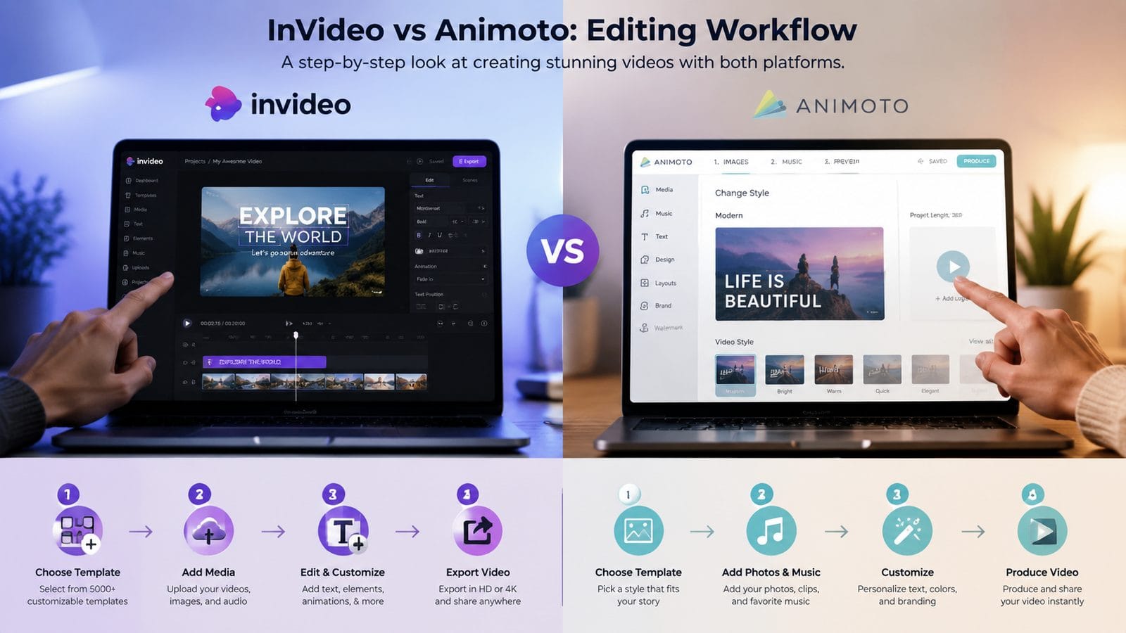 invideo vs animoto for beginners workflow