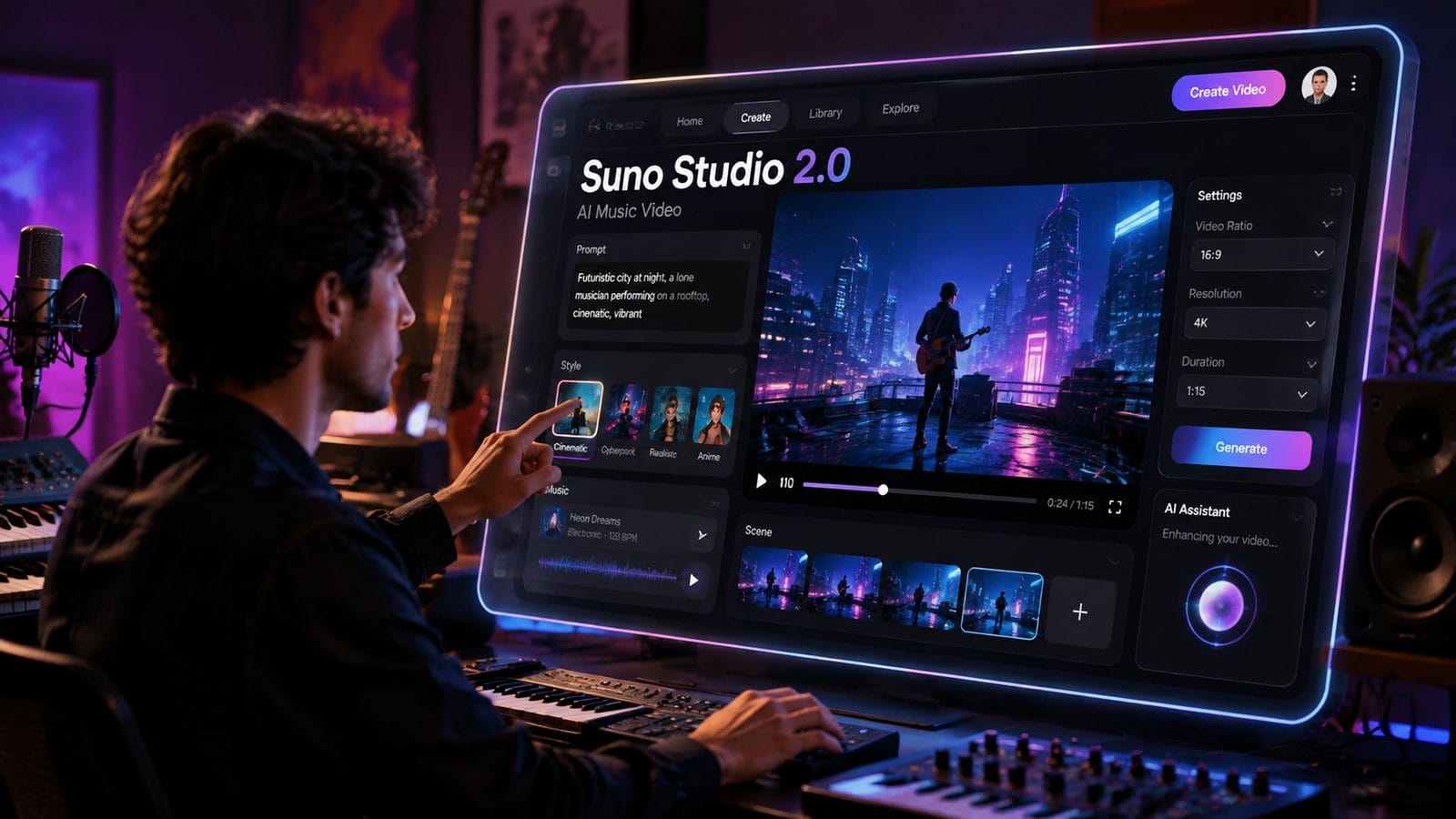 Illustration: suno studio 2.0 ai music video